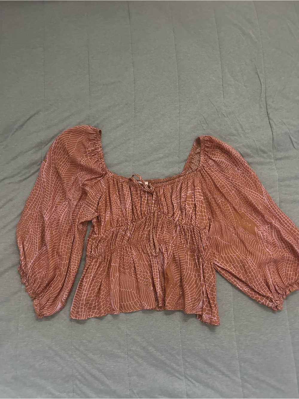 Skylar + Madison Rust Smocked Peasant Top with Puff Sleeves